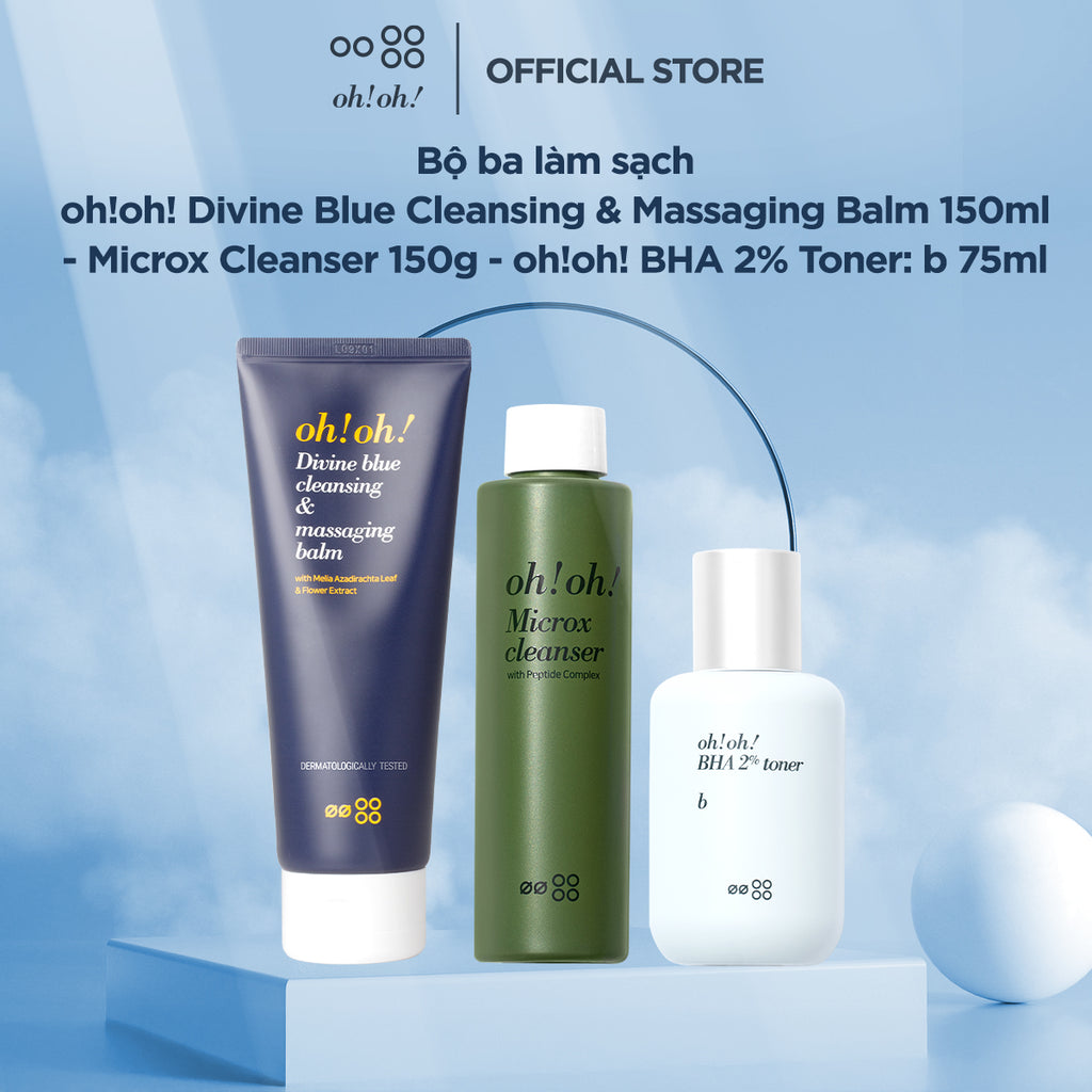 Bộ ba làm sạch oh!oh! Divine Blue Cleansing & Massaging Balm 150ml & Microx Cleanser 150g & oh!oh! BHA 2% Toner: b 75ml