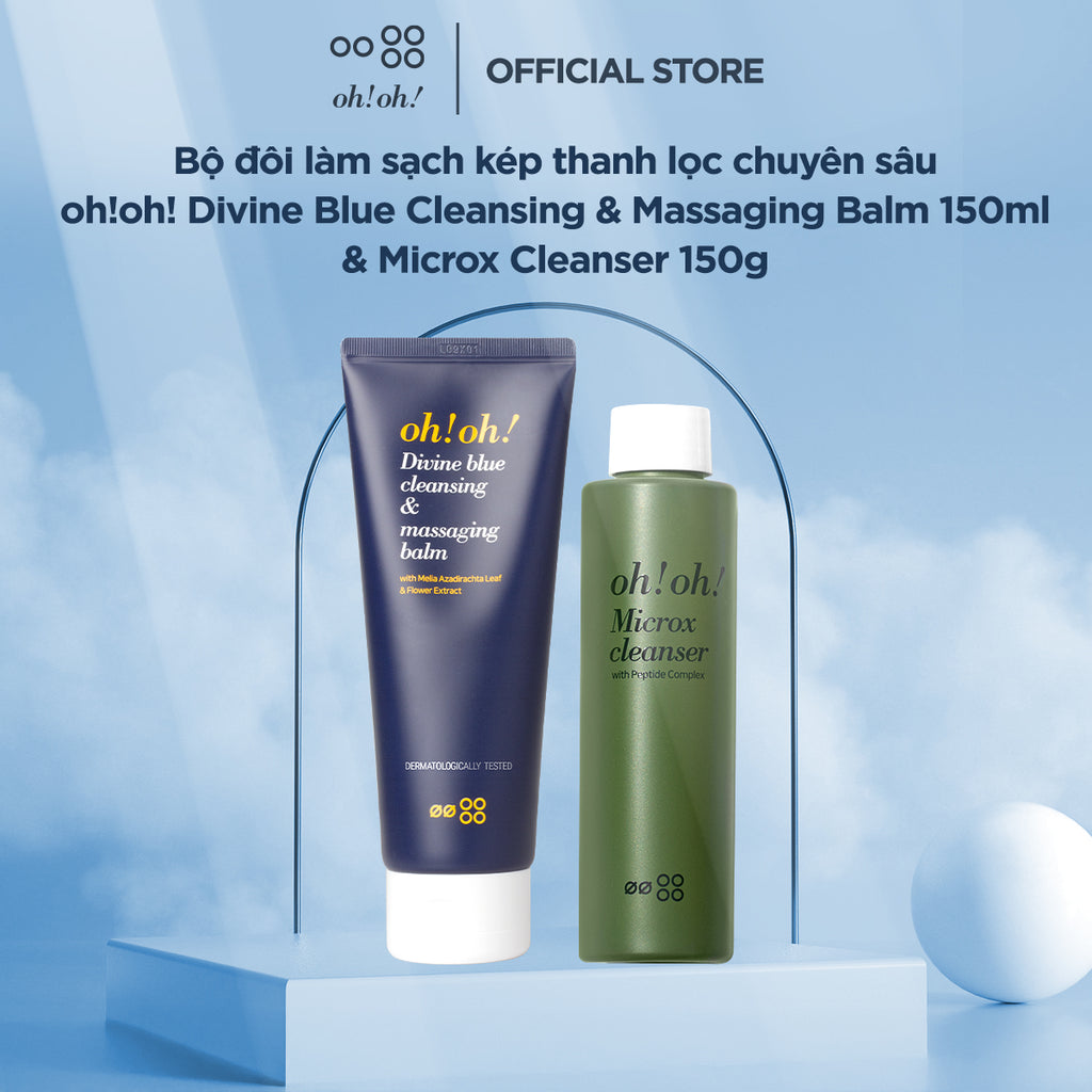 Bộ đôi làm sạch kép thanh lọc chuyên sâu oh!oh! Divine Blue Cleansing & Massaging Balm 150ml & Microx Cleanser 150g