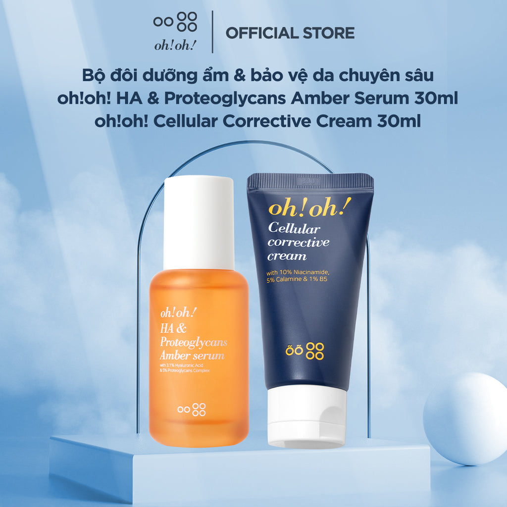 Bộ đôi dưỡng ẩm & bảo vệ da chuyên sâu oh!oh! HA & Proteoglycans Amber Serum 30ml & Cellular Corrective Cream 30ml