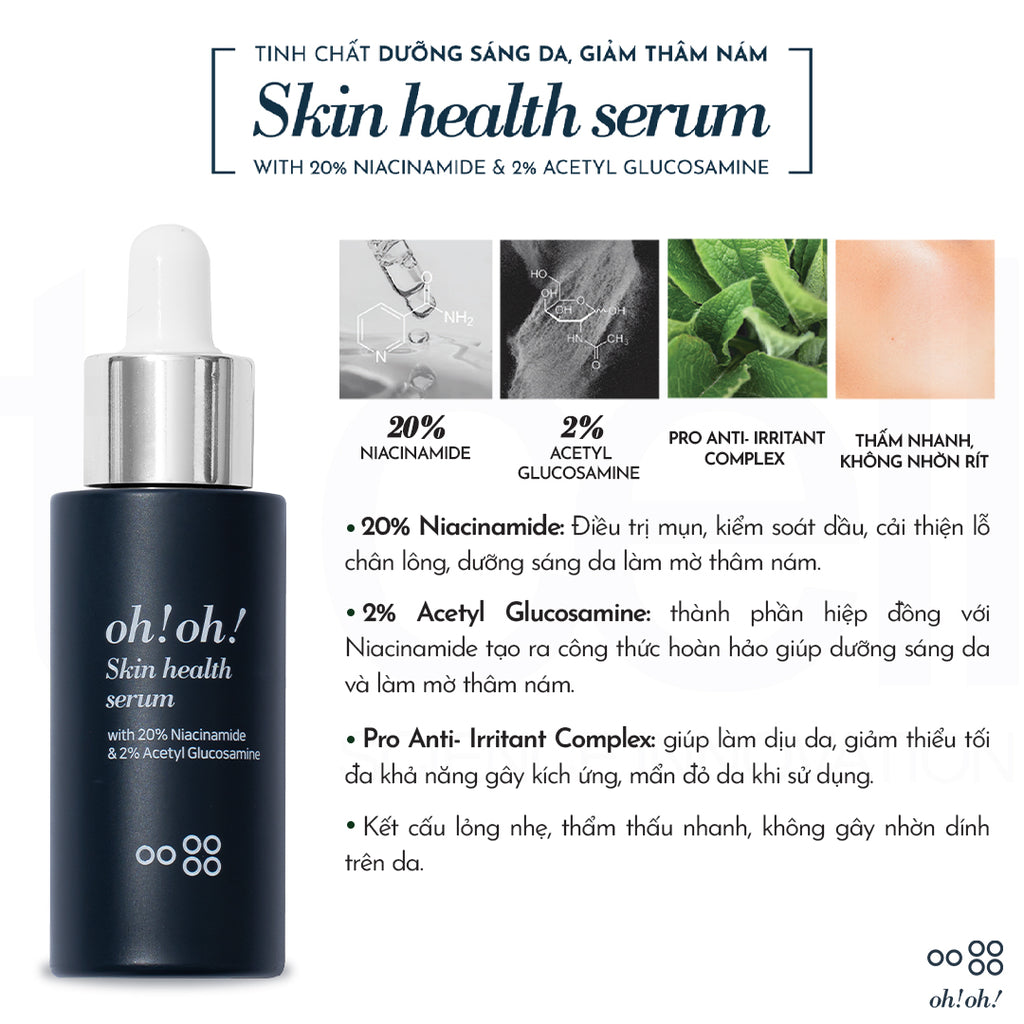 Tinh Chất Dưỡng Sáng Da, Giảm Thâm Nám oh!oh! Skin Health Serum (with 20% Niacinamide & 2% Acetyl Glucosamine)