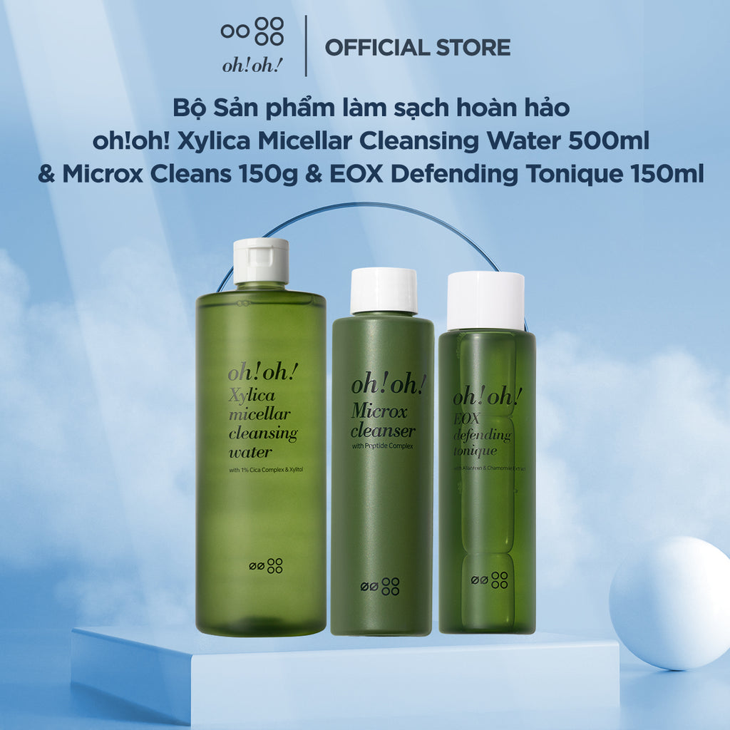 Bộ ba làm sạch hoàn hảo oh!oh! Xylica Micellar Cleansing Water 500ml & Microx Cleans150g & EOX Defending Tonique 150ml